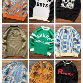RHUOE New Simple Contrast Color Design Letter Loose Sweater-2141